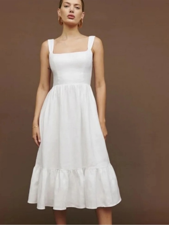 Reformation Dresses & Skirts - Reformation Bucatini Linen Midi Dress White Square Neck Linen Dress Size 2